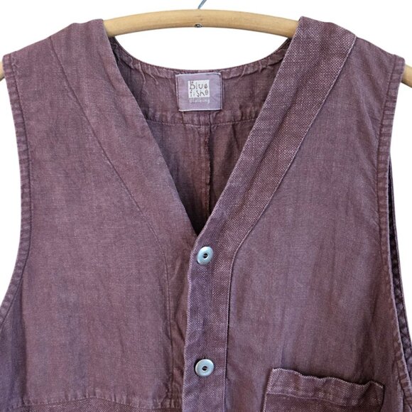 Vintage Blue Fish Womens Hemp Vest 2000 Collection Poet Vest Loam - Picture 2 of 11